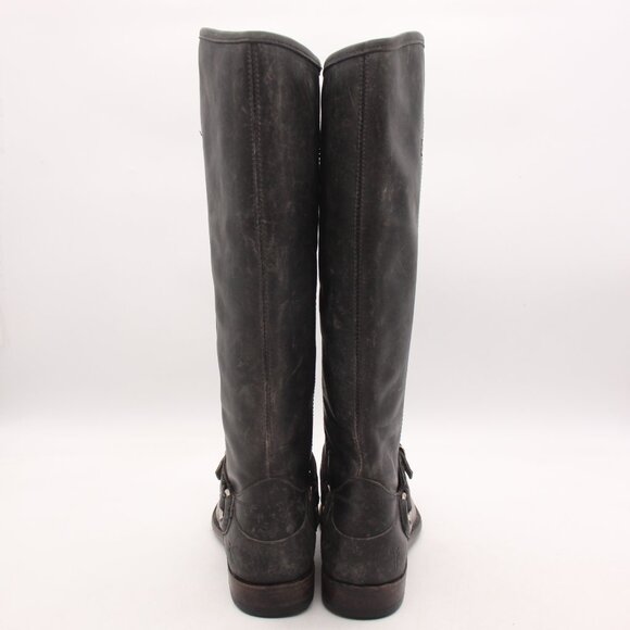 Frye Tall Harness Black Distressed Leather Women's Size 6 B Riding Boots - Picture 5 of 9
